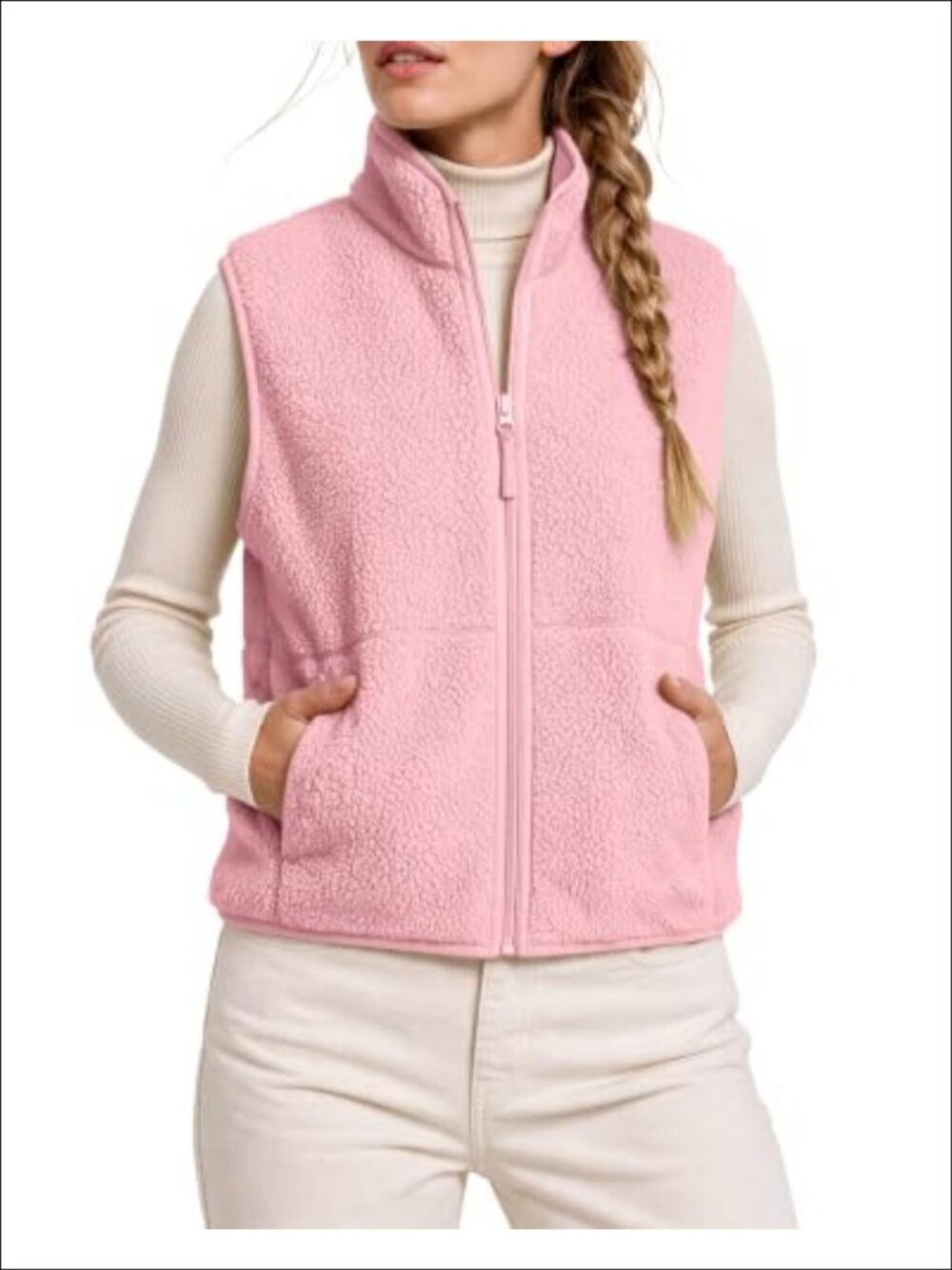 Women's Sherpa Fleece Zip Up Vest Sleeveless Warm Winter Gilet with Pockets